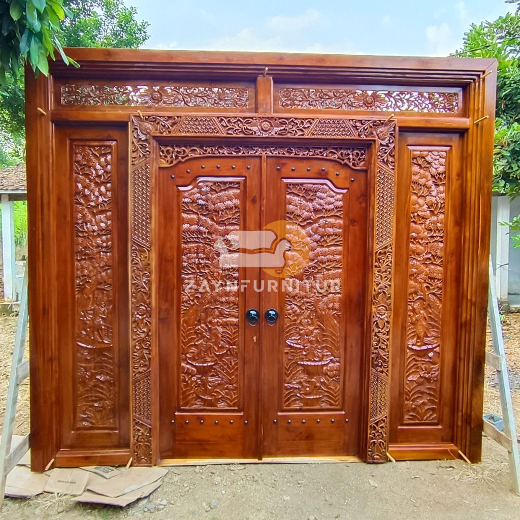 Pintu Gebyok Minimalis Ukir Ramayana Jati Tua Jepara