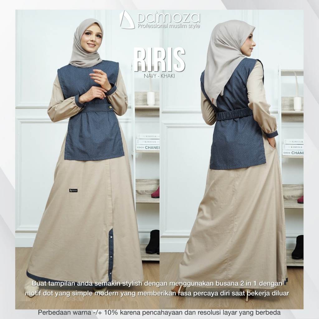 [COD] GAMIS WANITA DAMOZA RIRIS NAVY KHAKY || GAMIS DEWASA KATUN ORIGINAL MUTIF DAMOZA