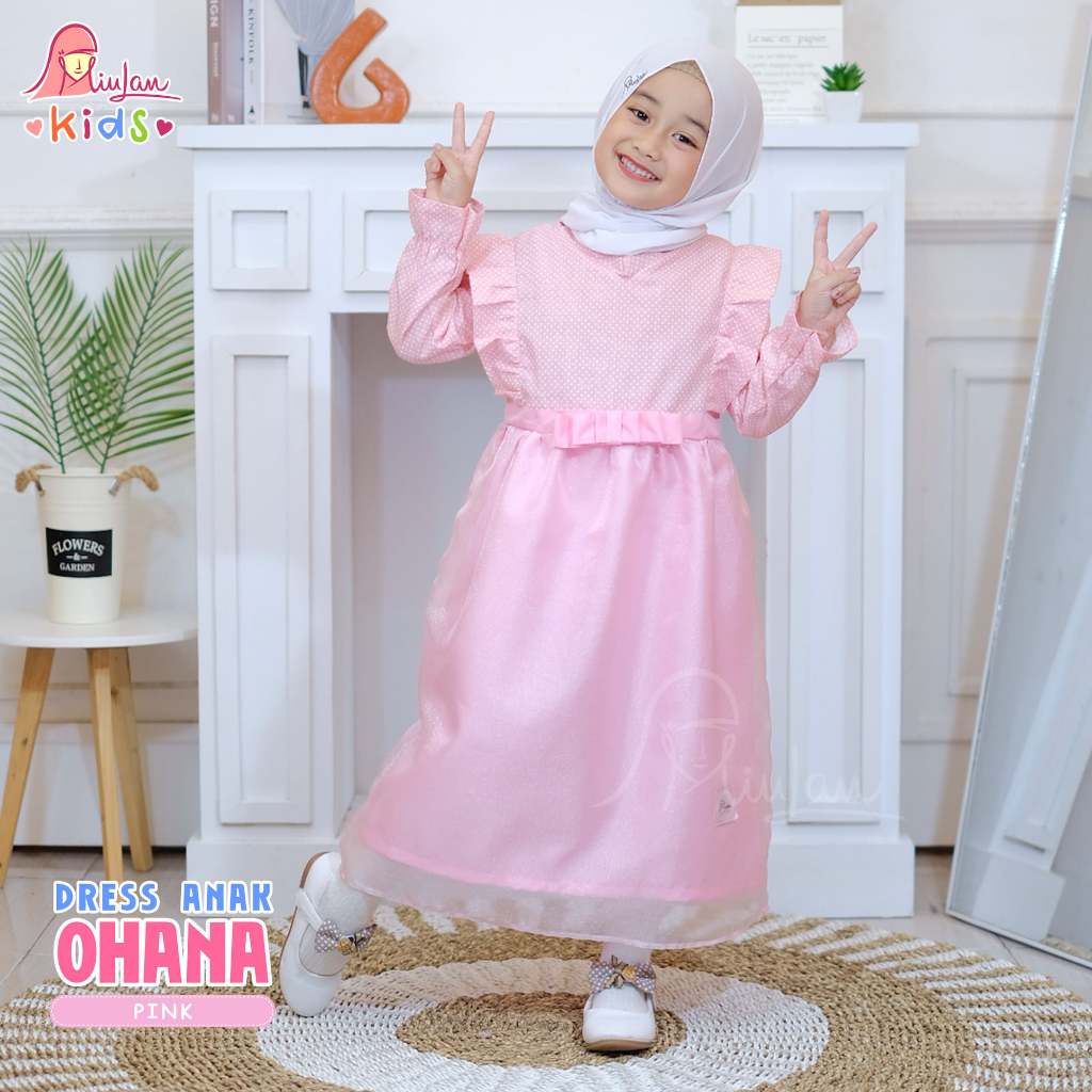 Dress Anak Ohana Miulan | Dress Anak Bahan  Katun kombinasi organza | Usia 3 - 5 Tahun