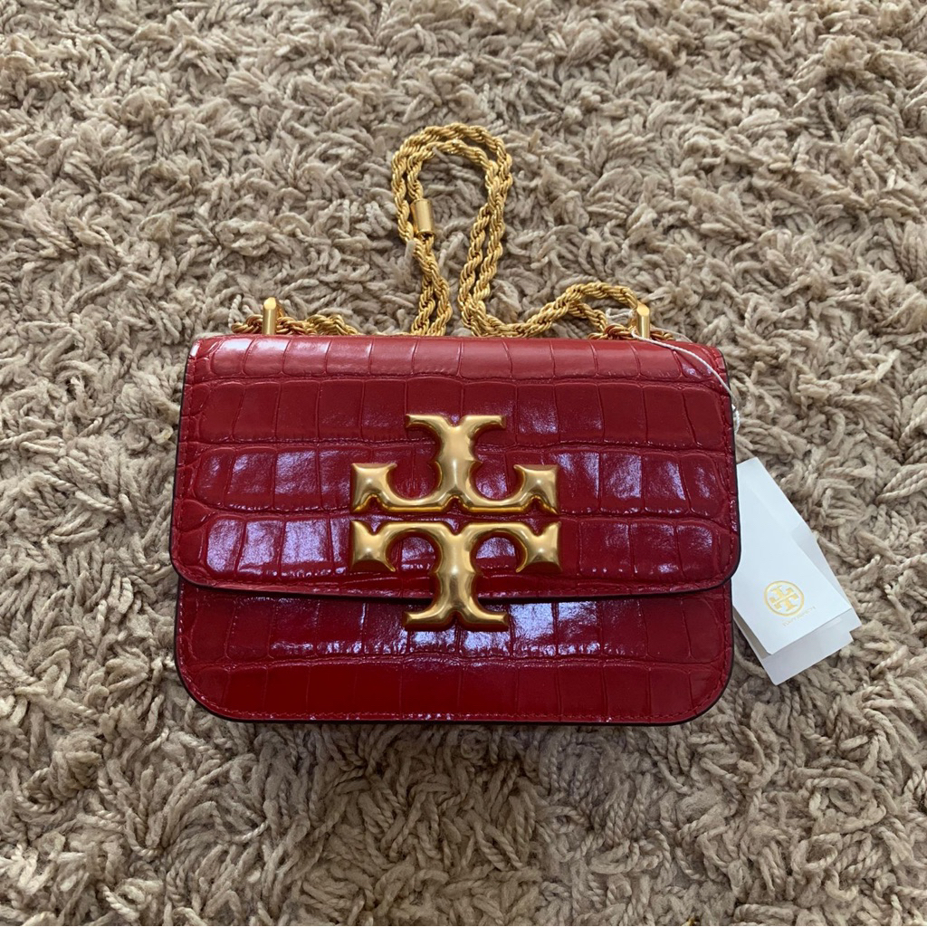 tory burch tb eleanor small croco red stone
