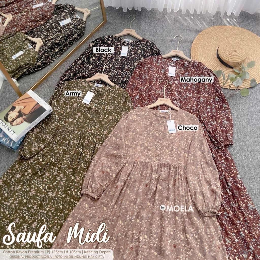 SAUFA MIDI DRESS MOTIF BUNGA COTTON RAYON PREMIUM MURAH BY MOELA