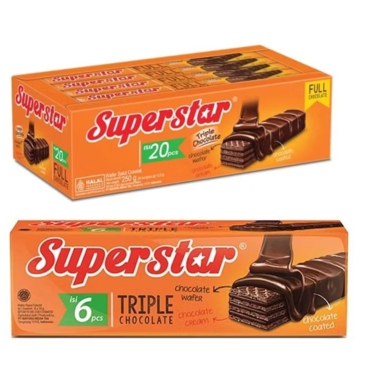 Superstar Wafer Triple Cokelat 1 Bok isi 6 & 20 Pcs