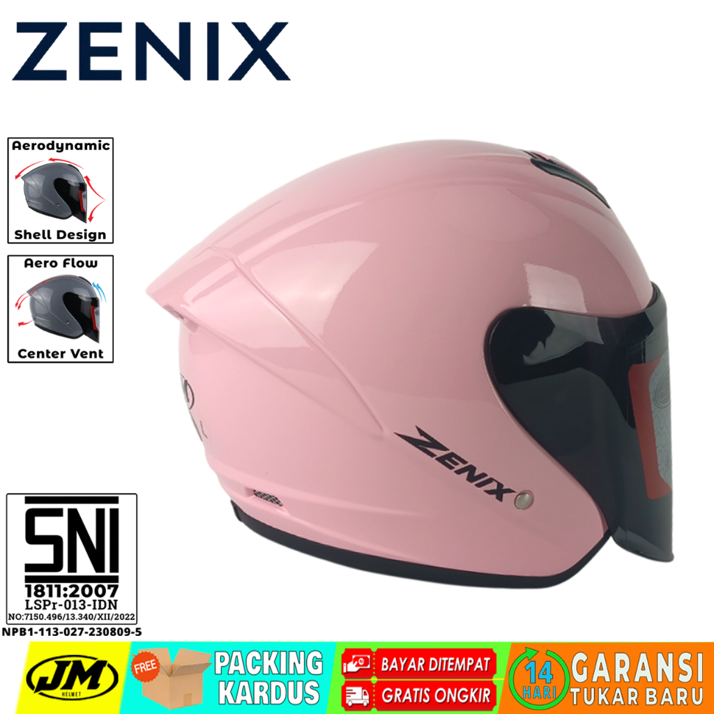 Helm Half Face JM Zenix Wanita Remaja Dewasa Pink Pastel Ukuran M L XL SNI ABS Shell