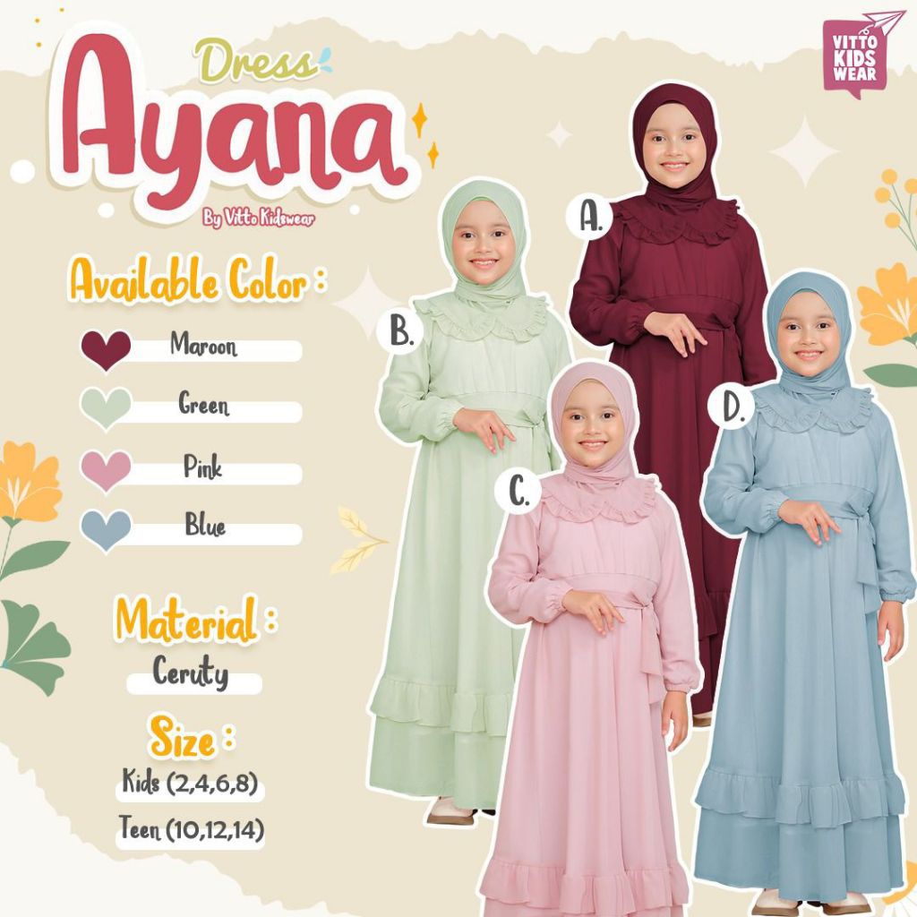 DRESS ANAK | GAMIS ANAK | SET. DRESS AYANA By Vitto Kidswear