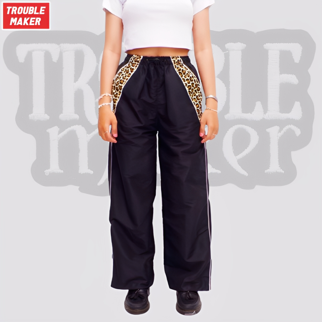 Y2K LEOPARD BAGGY PANTS / CELANA BAGGY PANTS Y2K MOTIF LEOPARD