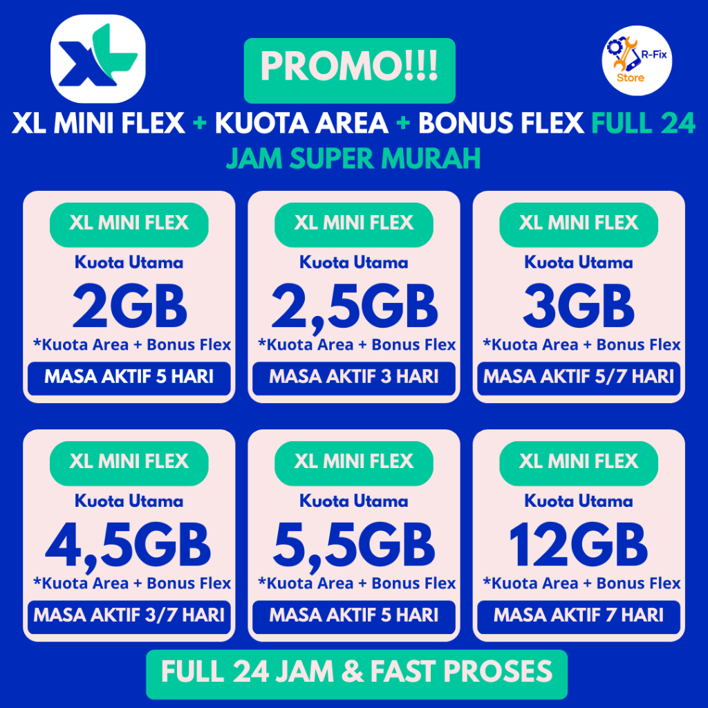 PROMO PAKET DATA XL MINI FLEX + KUOTA AREA + BONUS FLEX BERLAKU NASIONAL