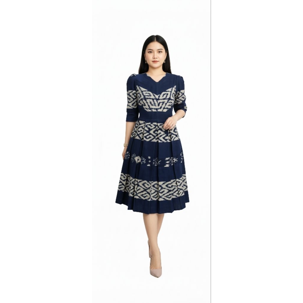 DRESS TENUN WANITA TERBARU – MAXI DRESS TENUN ELEGAN MOTIF NTT TORAJA JEPARA UNTUK PESTA, GEREJA, KE