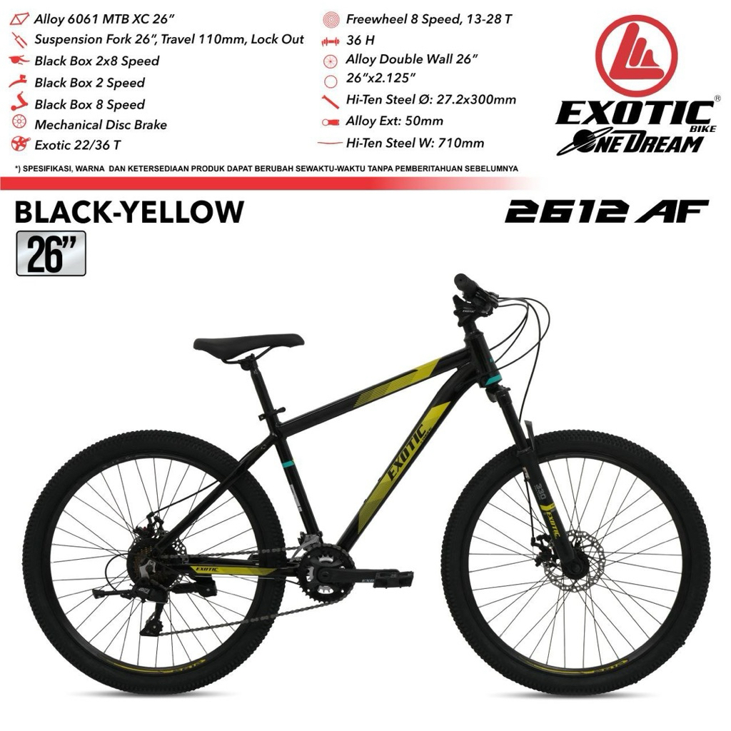 Sepeda MTB Ukuran 26 / 27,5 Exotic 2612 AF Alloy ForkLock / Sepeda Gunung ukuran 26 / 27,5 Exotic