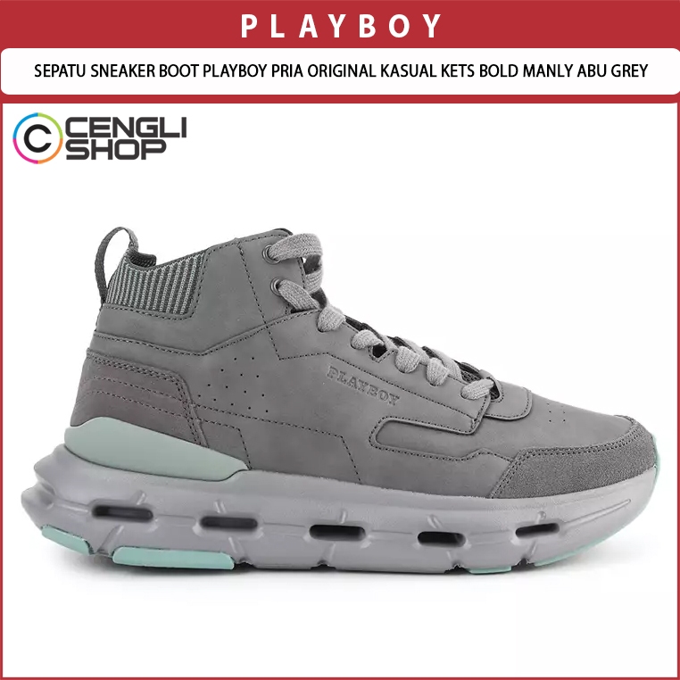 SEPATU SNEAKER BOOT PLAYBOY PRIA ORIGINAL KASUAL KETS BOLD MANLY ABU GREY PL67