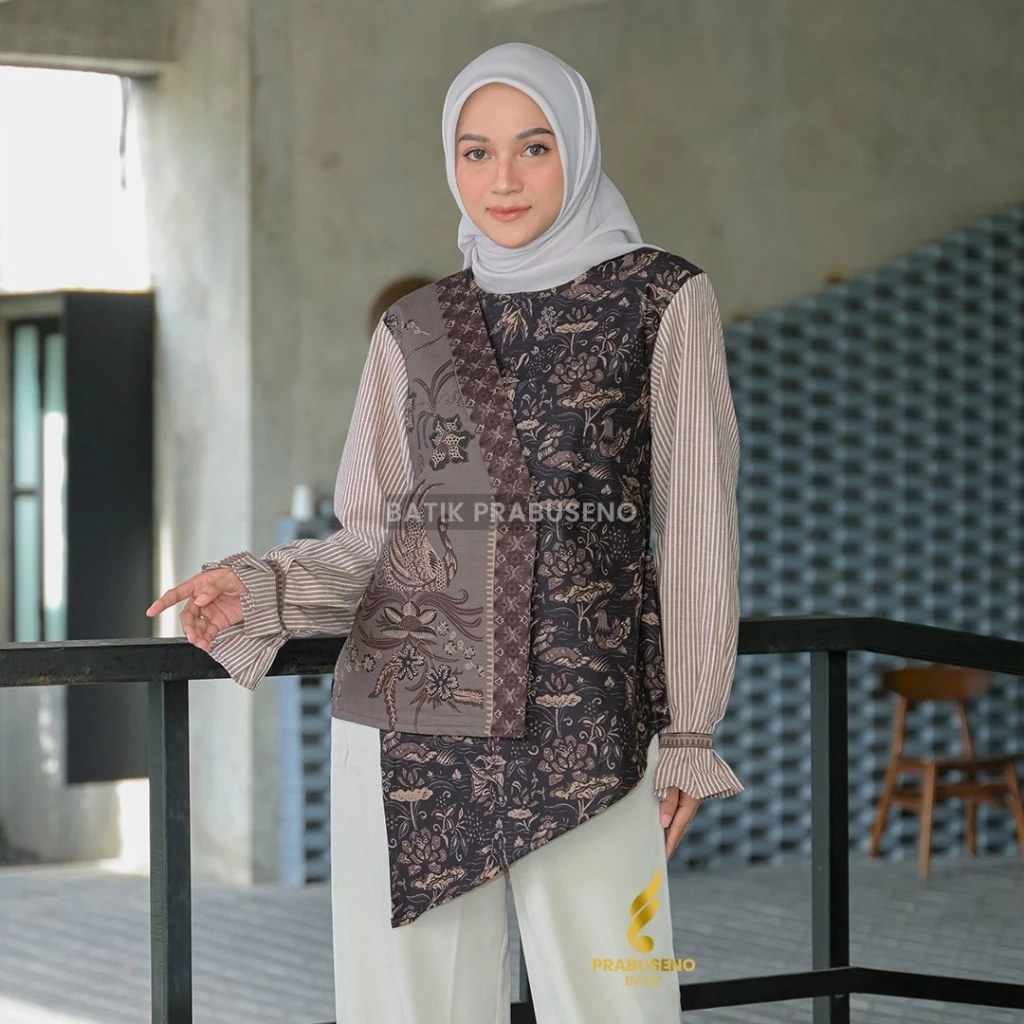 RARA Tunik Batik Wanita Original 100% Prabuseno Katun Premium Lengan Panjang Modern Elegan Trikot