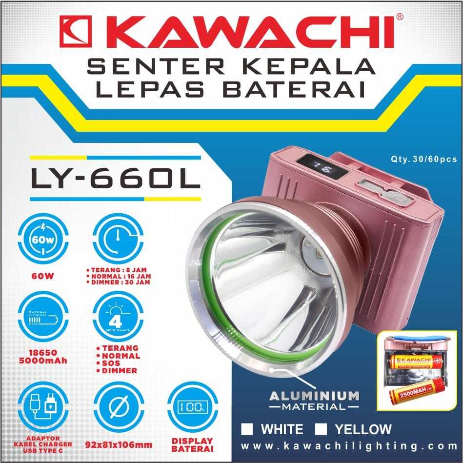Senter Kepala Kawachi 60Watt Baterai Lithium 5000mAh Dapat Dilepas LY-660L