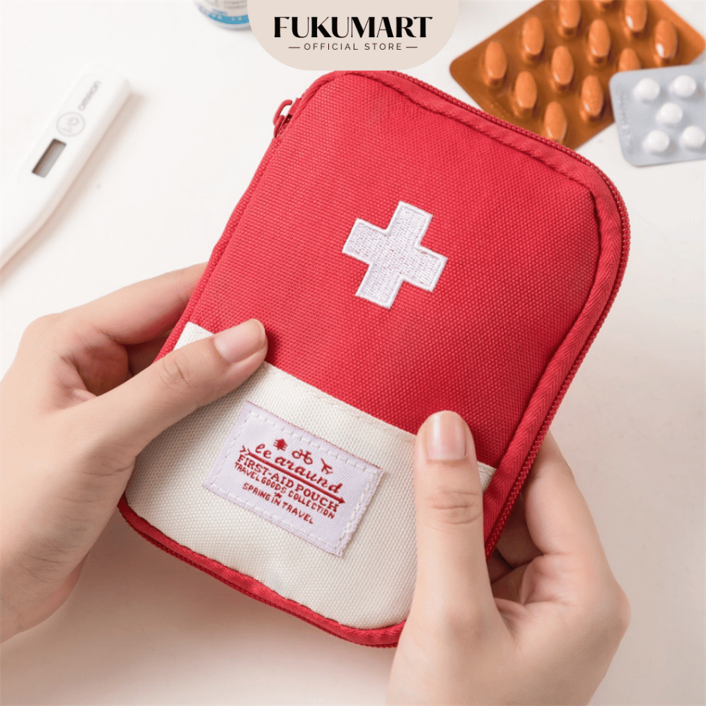 FUKUMART Tas P3K Mini Tempat Obat Travel Kotak Obat First Aid Travel Medicine Bag Pouch Obat Mini Ko