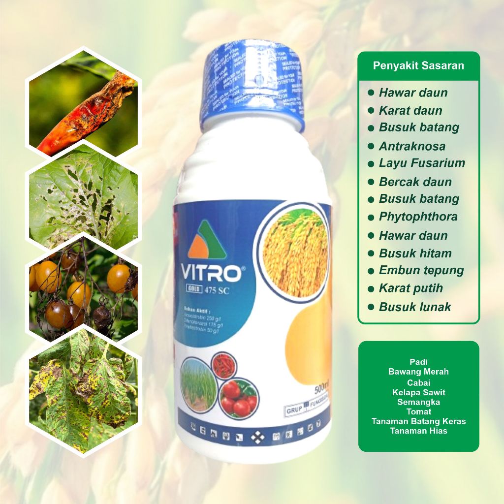 VITRO GOLD 500ml - Fungisida 3 bahan aktif azoksistrobin difenokonazol piraklostrobin
