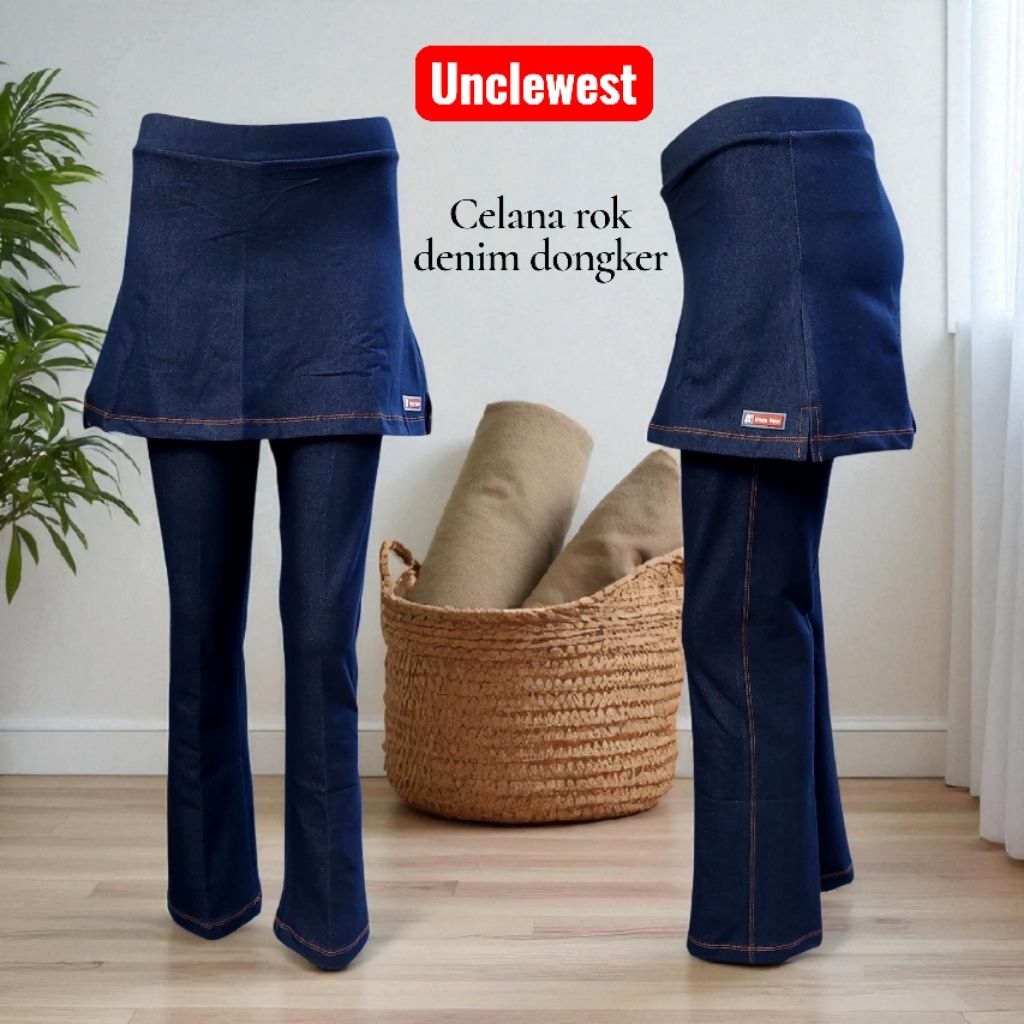 unclewest celana senam rok sambung  denim spandek