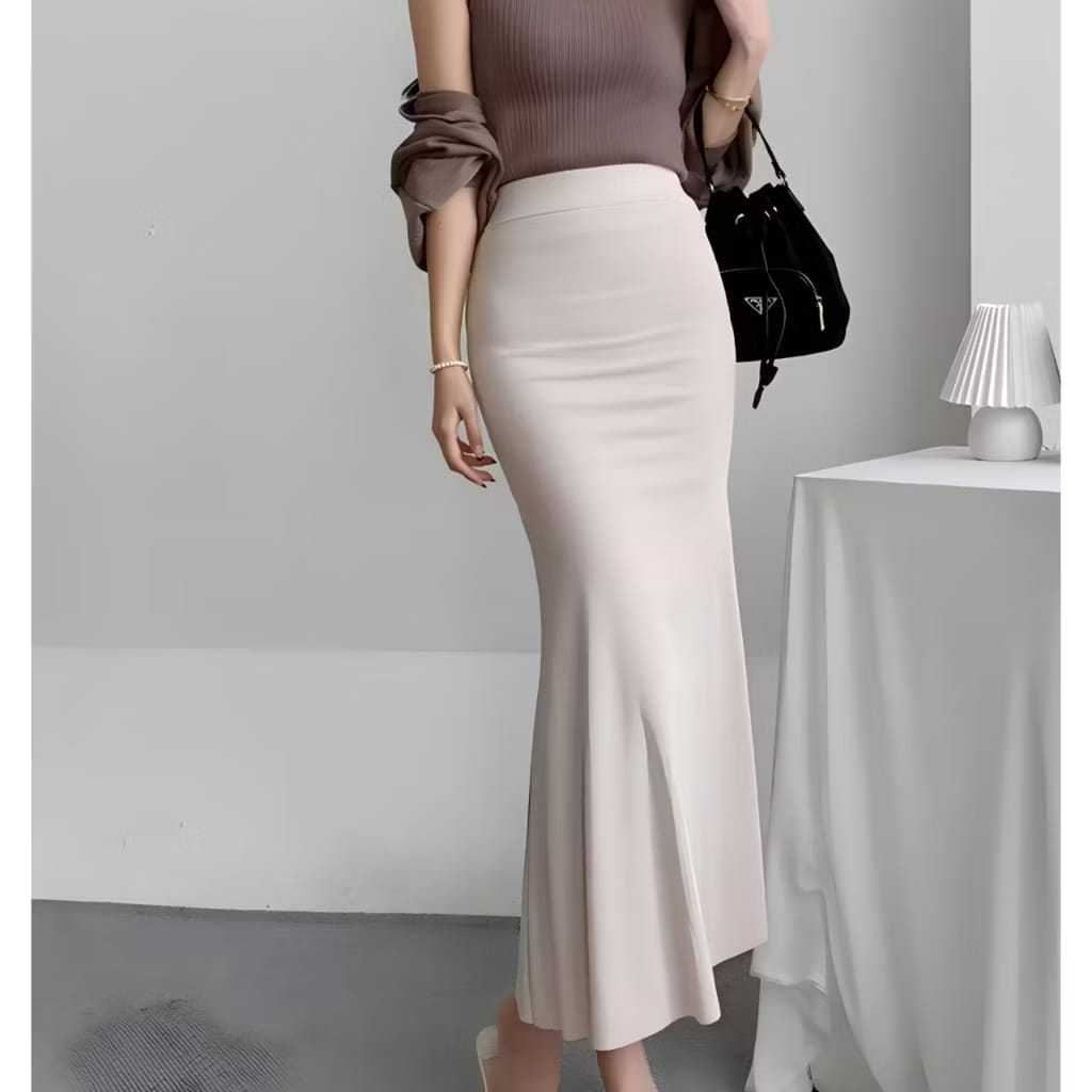 PROMO - Lunar Mermaid Skirt - Scuba Premium Rok Flare Wanita Basic Polos - Maxi Midi Rok Panjang Wan