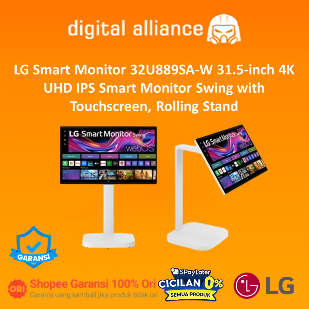 LG Smart Monitor 32U889SA-W 31.5-inch 4K UHD IPS Smart Monitor Swing with Touchscreen, Rolling Stand