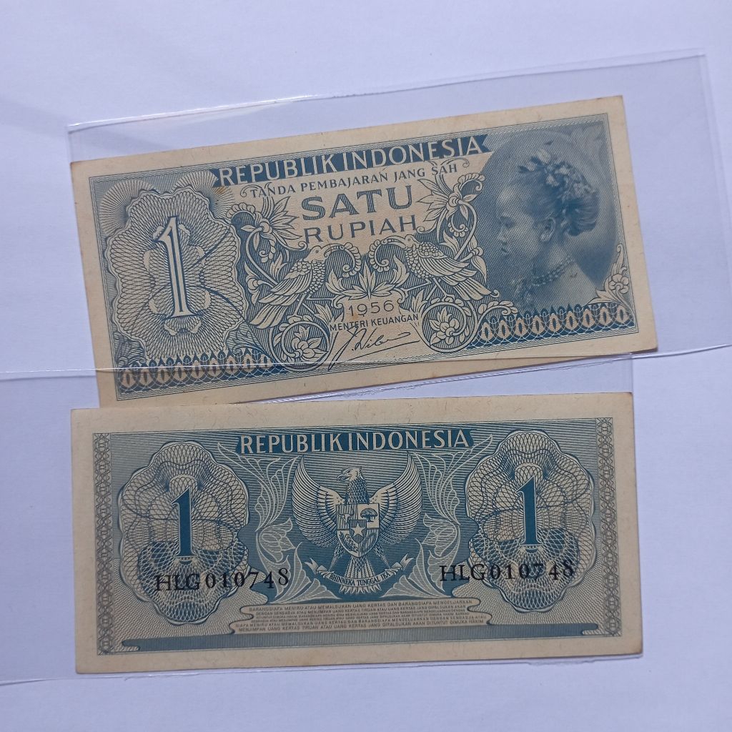 1 rupiah uang kertas suku bangsa tahun 1956 baru asli