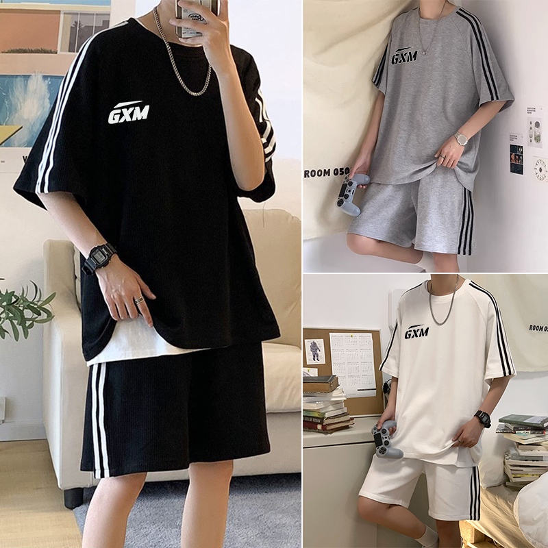 Baju setelan pria Baju Set Pria kaos setelan pria satu set Setelan Celana Pendek one set cowok celan