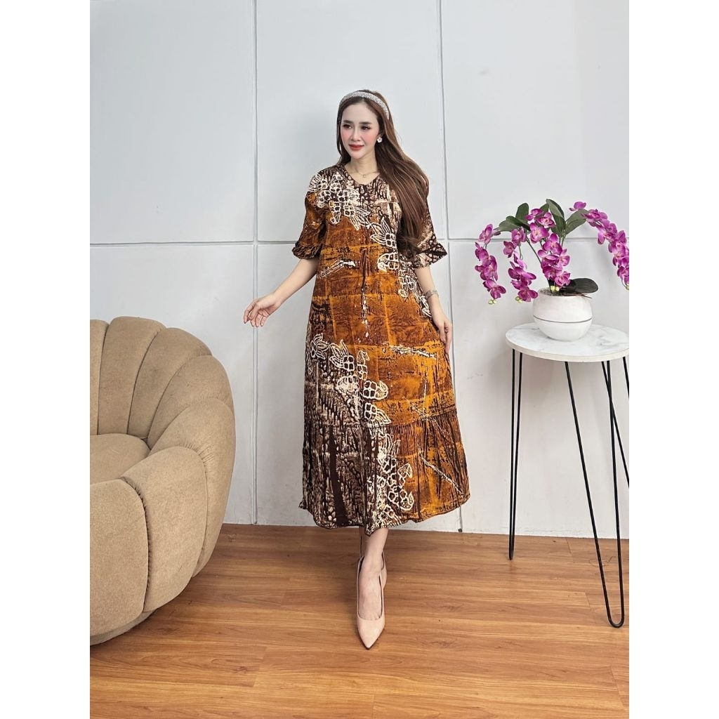 Golek Kencono - Batik Cap Daster Resleting Motif bunga Full Fareasi