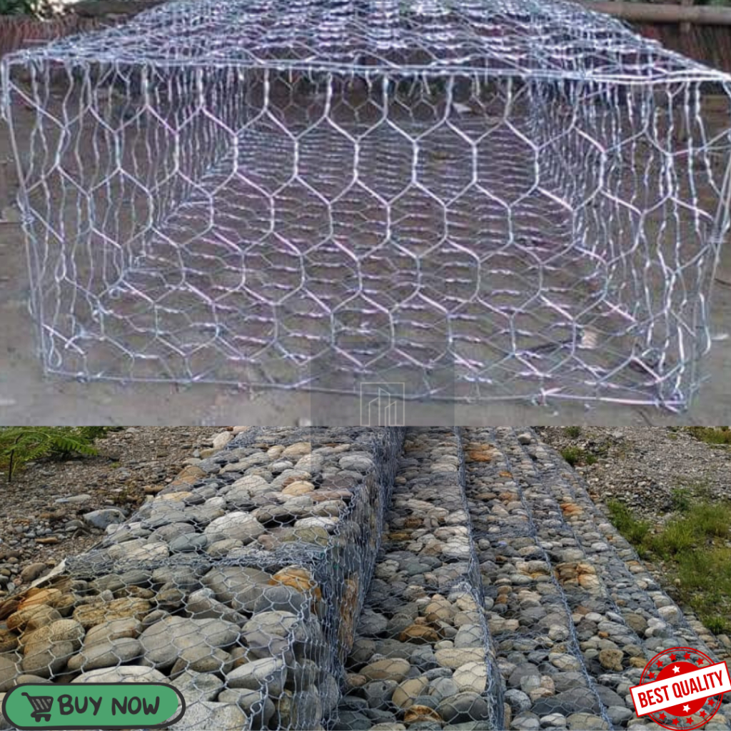 KAWAT BRONJONG GALVANIS ANTI KARAT PENCEGAH LONGSOR Tebal 2.7mm Lubang 8x10cm & 10x12cm Ukuran 2x1x0