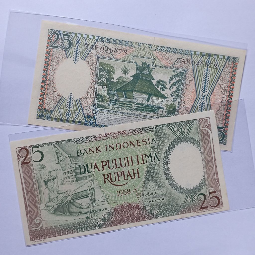 25 rupiah uang kertas pekerja tahun 1958 baru asli