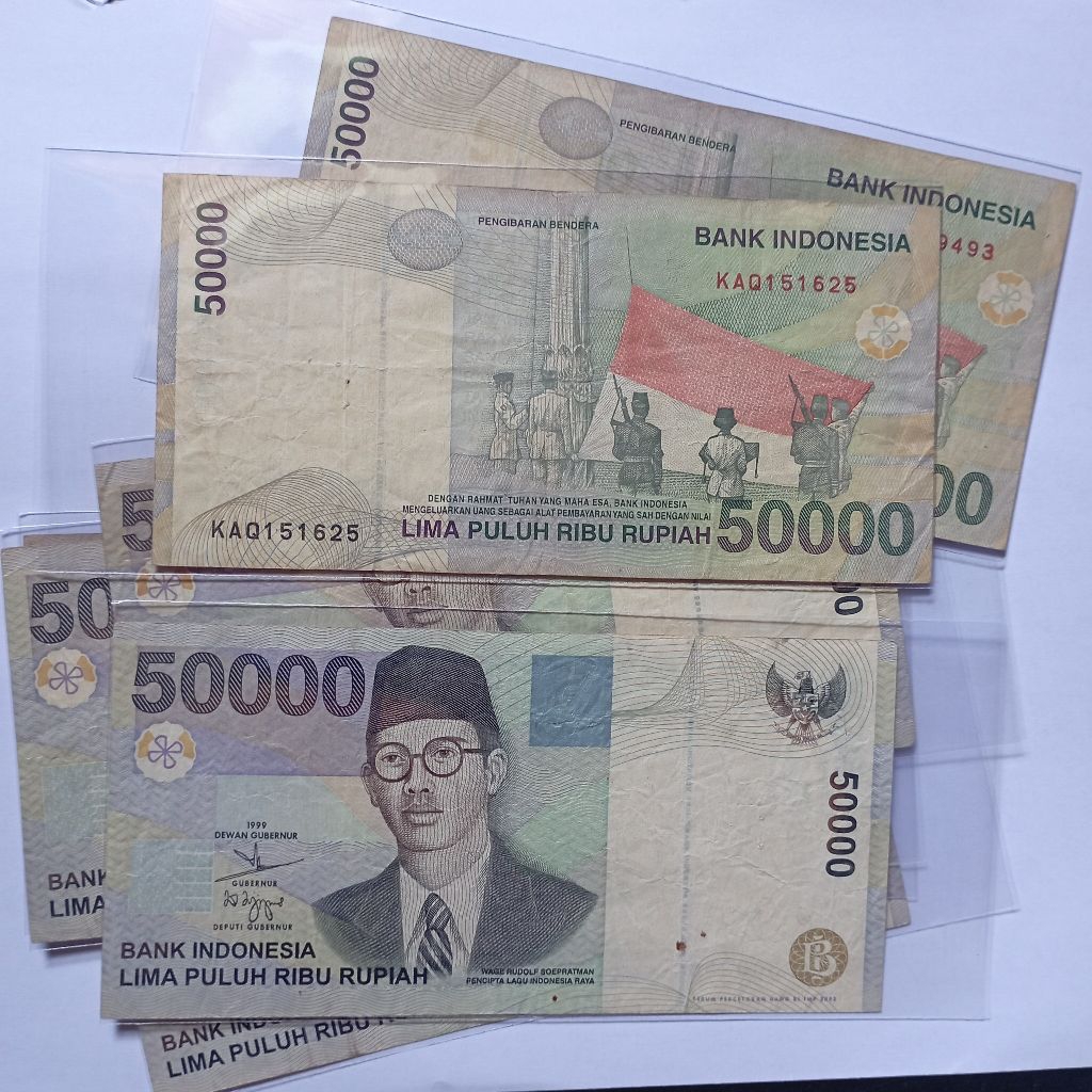50000 rupiah uang kertas wr supratman tahun 1999 bekas asli