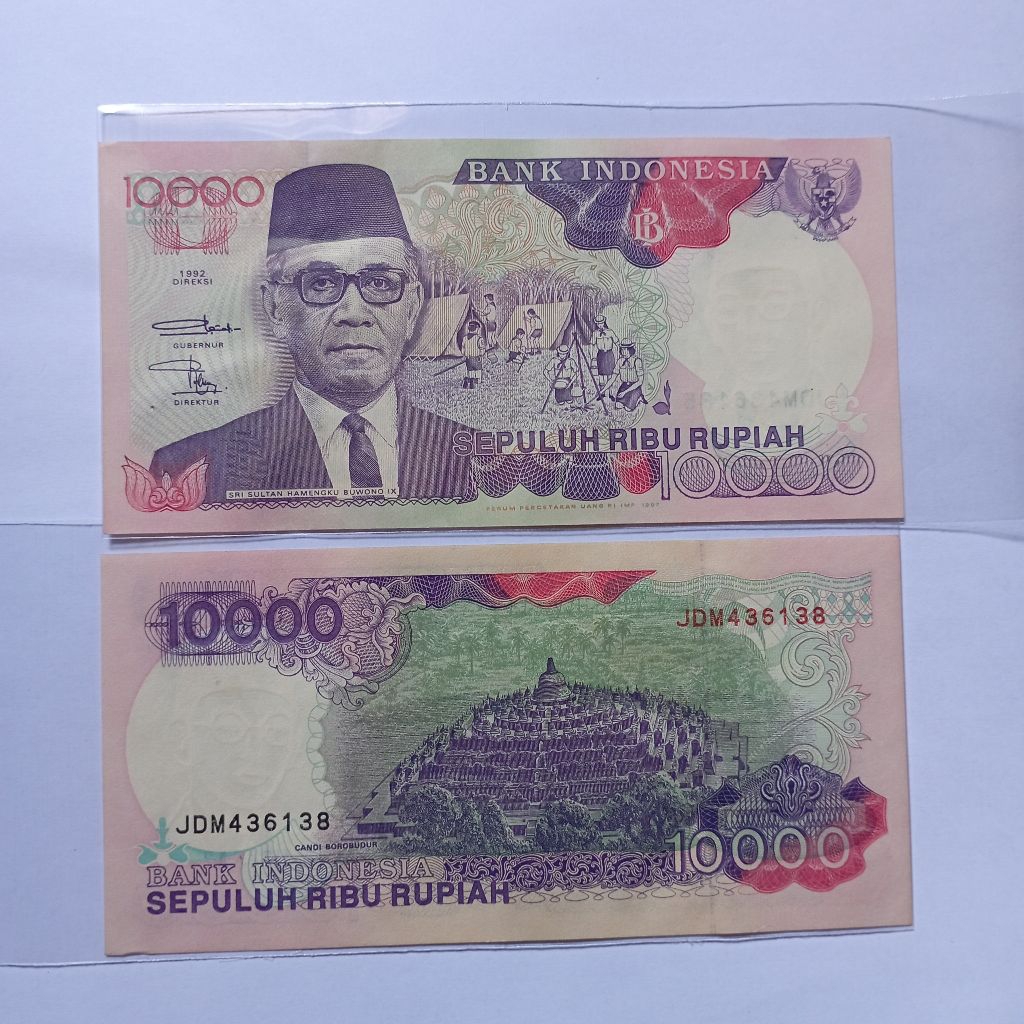 10000 rupiah uang kertas hamengku buwono tahun 1992 bagus asli