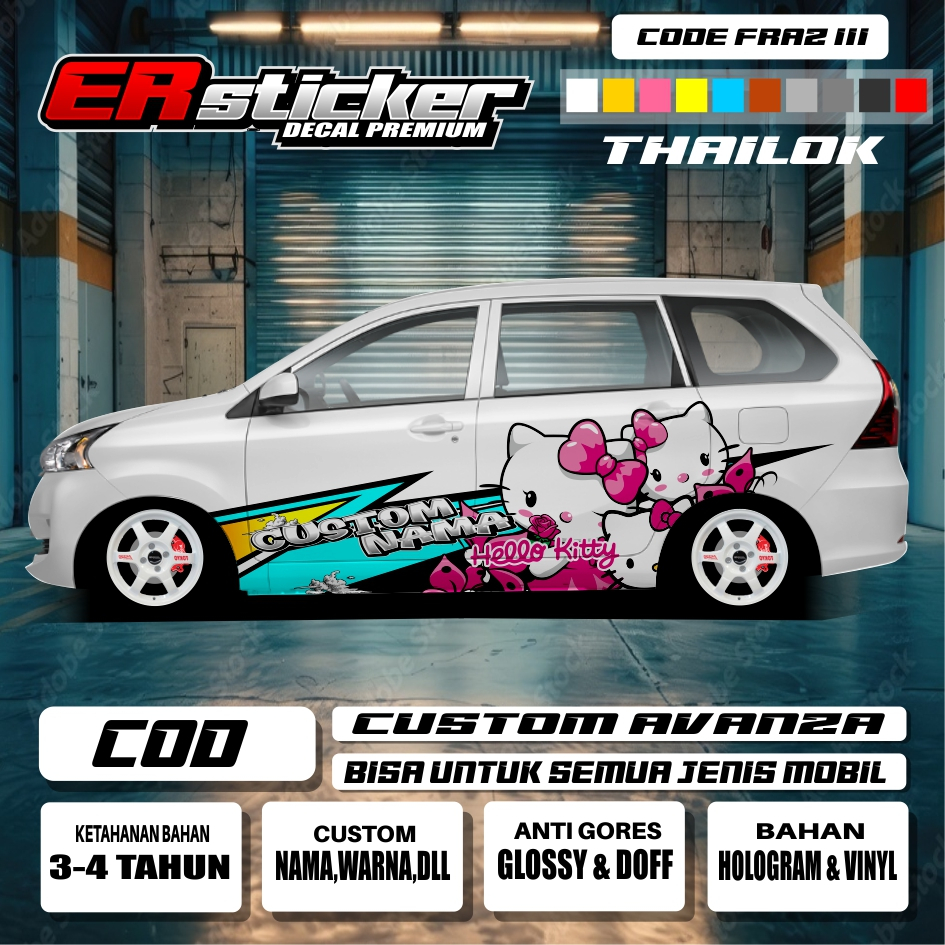 STICKER THAILOK HELLO KITTY FRAZ 111-120 MOBIL AVANZA CALYA JAZZ SIGRA / FREE CUSTOM NAMA / BISA REQ