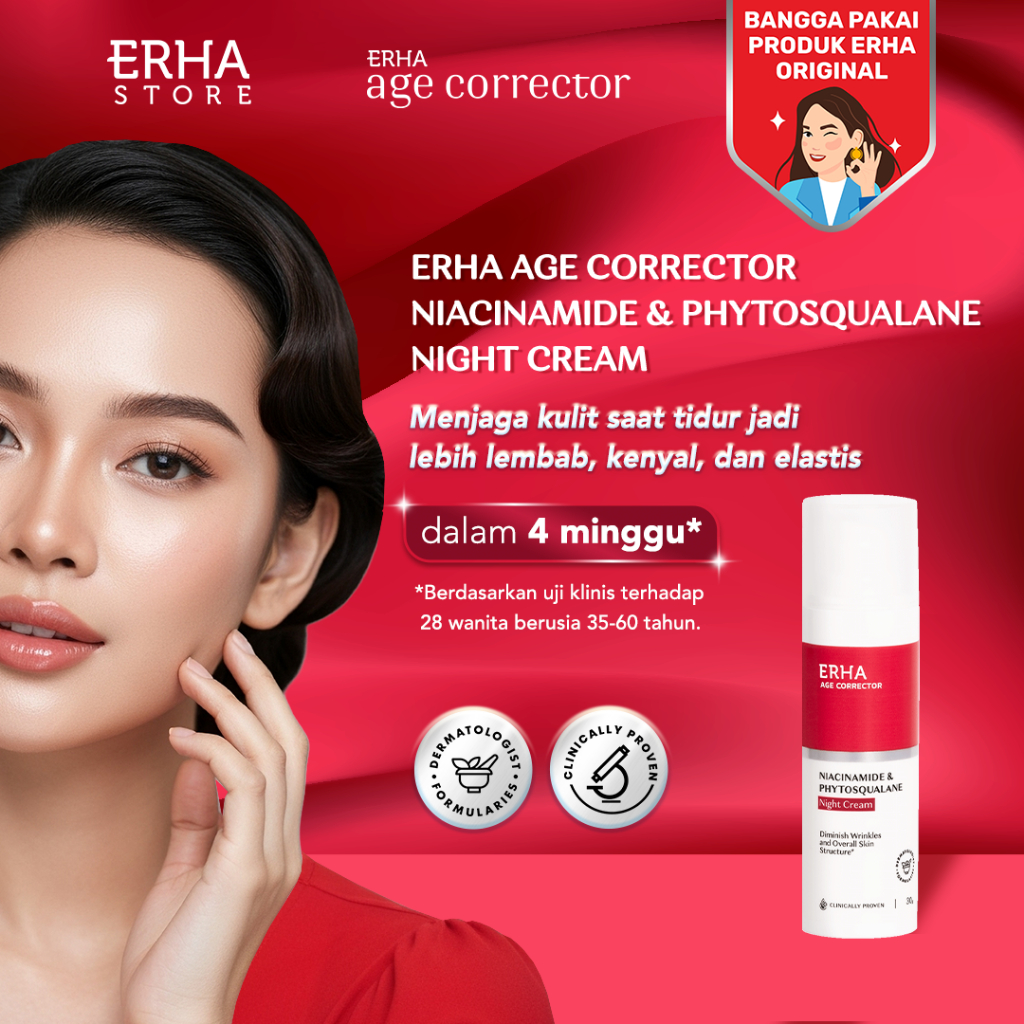 ERHA Age Corrector Niacinamide & Phytosqualane Night Cream 30g - Krim Malam Anti Aging | Melembabkan