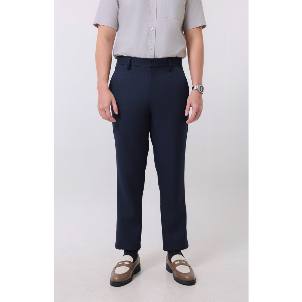 REY - Trousers Navy | Celana Bahan Formal Slim Fit Pria Kain Polyester Semi Wool