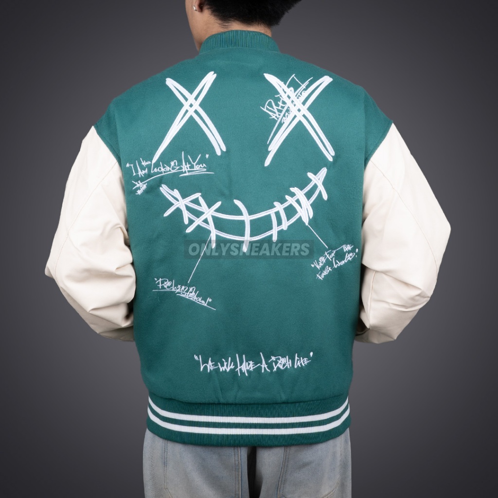 RICKY IS CLOWN DECONSTRUCTED VARSITY GREEN JACKET