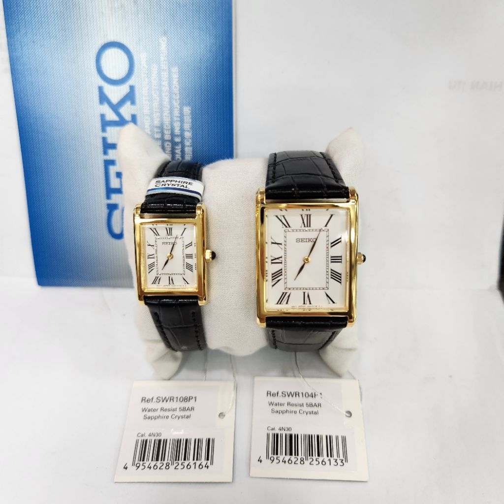 Seiko SWR104P1 SWR108P1 Couple Classic Quartz Leather Strap Nano Tank
