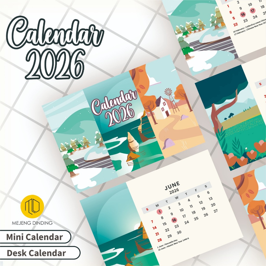 Kalender 2026 Meja Spiral Desain Elegan Unik Lengkap Tanggal Merah & Hari Libur Nasional  2 / Kalend