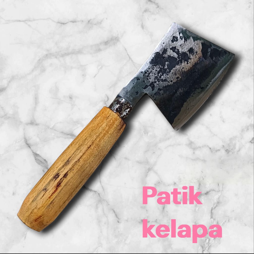 kampak patik kelapa untuk kupas batok kelapa gagang kayu bahan asli baja per