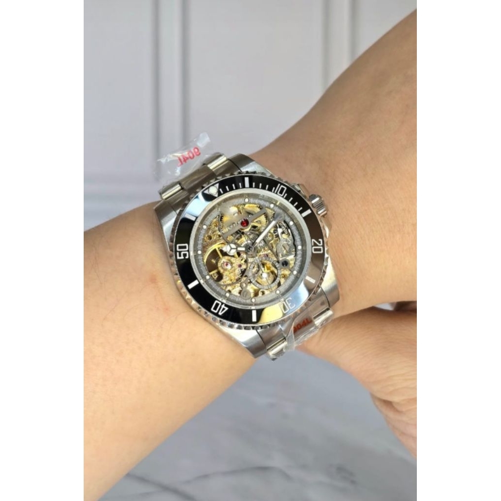 JAM TANGAN PRIA TRANSPARAN AUTOMATIC SILVER