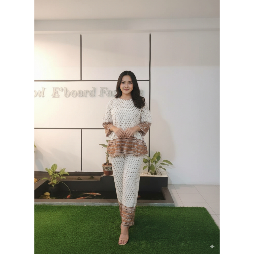 Eboard-Oneset Rayon Setelan Batik Premium Wanita Cocok untuk Harian Model Simple Elegan Trendy