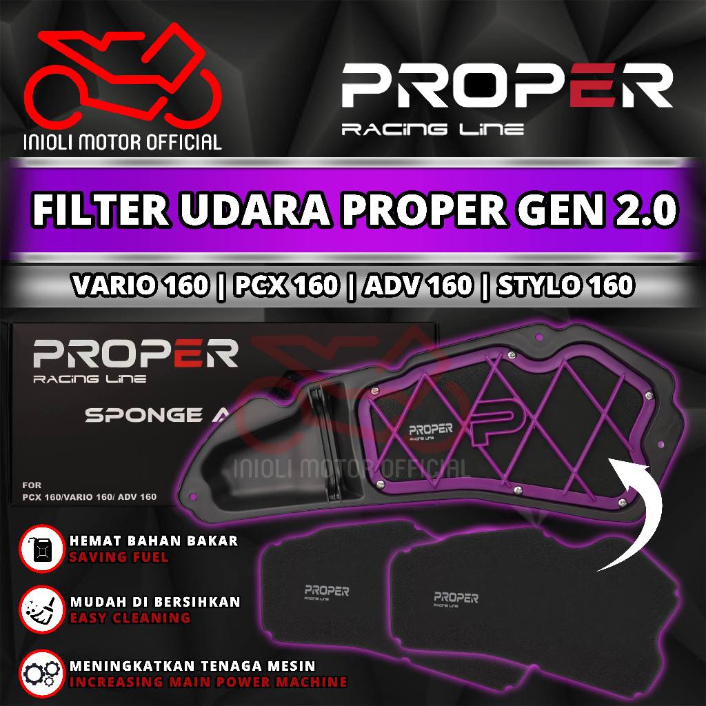 FILTER UDARA PROPER GEN 2 ADV 160 PCX 160 VARIO 160 STYLO 160 K1Z K2S K3V SARINGAN HAWA UDARA PROPER