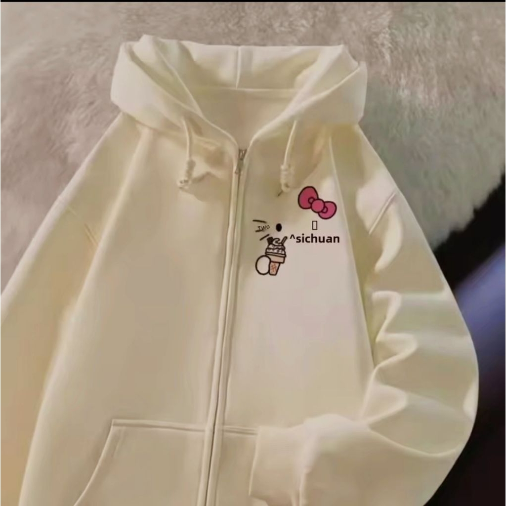 Hoodie Zipper Hello Kitty Wanita Anak Dewasa Unisex Allsize Oversize Murah Hodie Zipper Sweater Wani