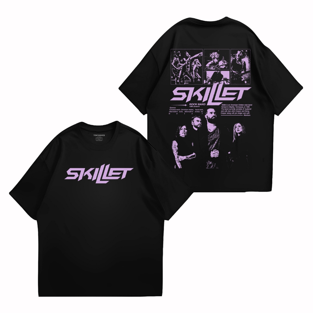 Yinyanks T-Shirt Depan Belakang Skillet Personil kaos musik Warna Hitam pria wanita unisex