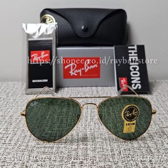 Kacamata Rayban Aviator RB3025 L0205 58 Gold Green Original
