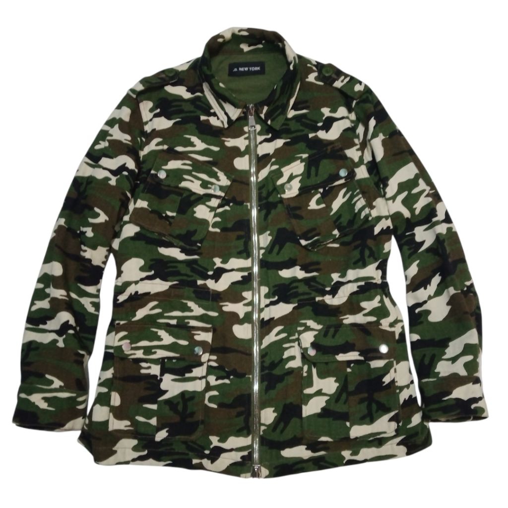 JS.NEW YORK Camoflage Canvas Tebal Slant Pocket Parka Military Style Jacket