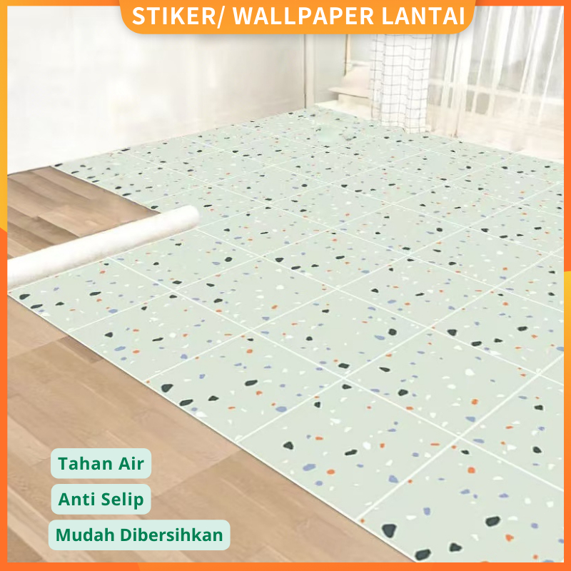 Stiker Lantai Tebal Kamar Mandi Anti Licin Berperekat 60x200cm Motif Ubin Bunga Wallpaper Kamar Mand
