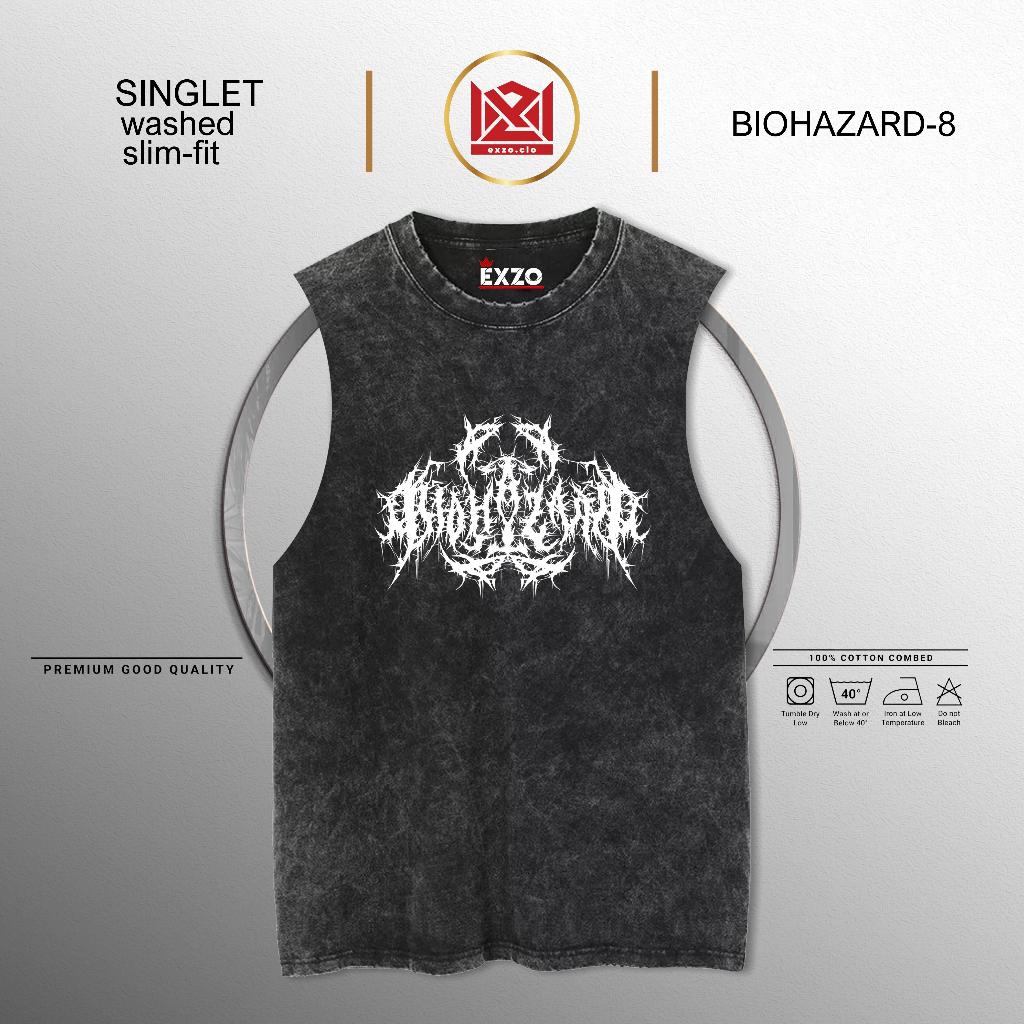 EXZO kaos SINGLET BIOHAZARD WASHED SLIMFIT cotton combed24s premium BIOHAZARD TSHIRT