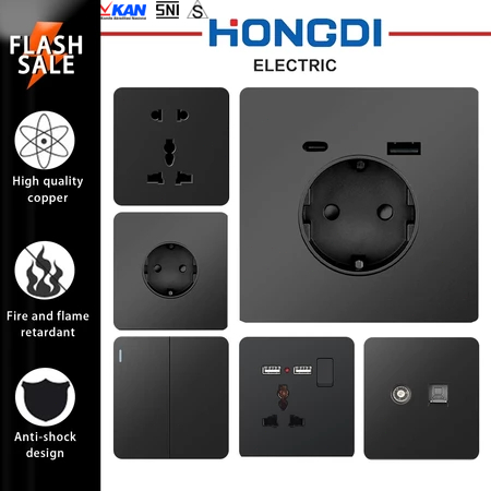 Soket saklar Hongdi BINGKAI KONTAK PENGHENTI SAKLAR HITAM