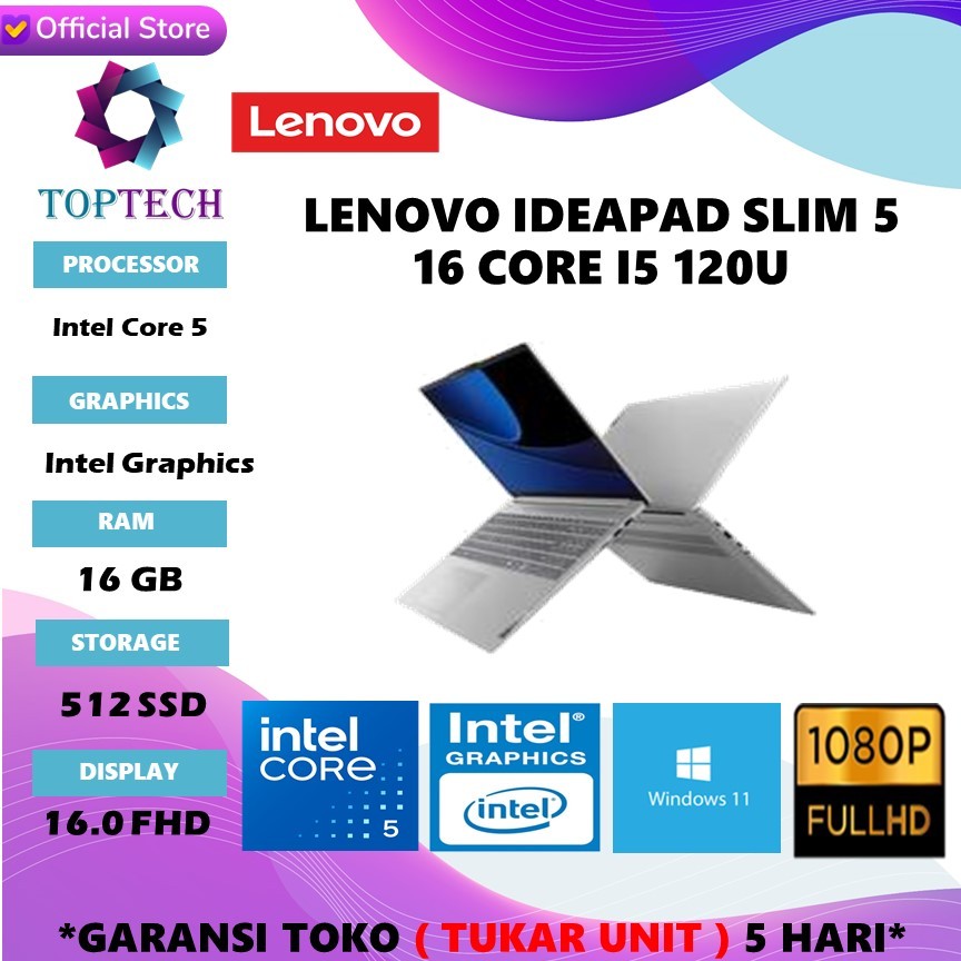 LENOVO IDEAPAD SLIM 5 16 CORE I5 120U RAM 16GB SSD 512GB WINDOWS11 16.0 FHD IPS