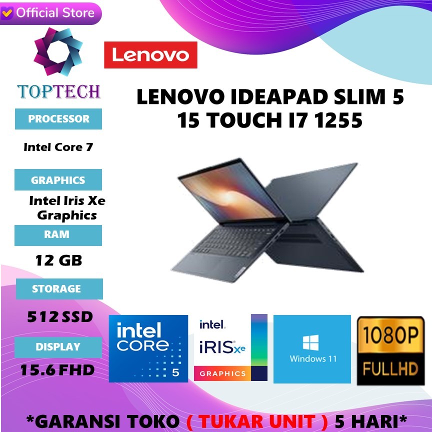 LENOVO IDEAPAD SLIM 5 15 TOUCH I7 1255 RAM 12GB 5SD 512GB WINDOWS11 15.6 FHD IPS