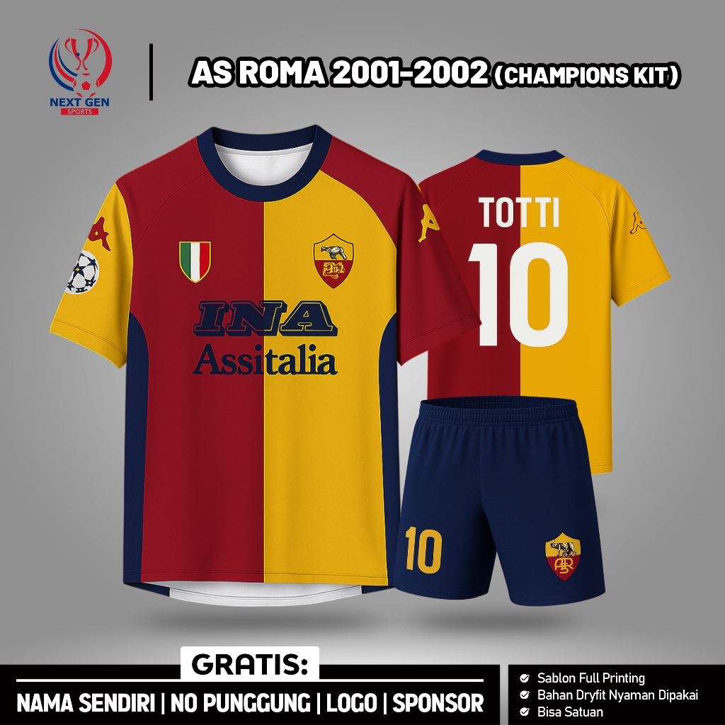Baju Bola Jersey AS Roma Champions 2001 - 2002 [Gratis Logo, Nama dan No Punggung]