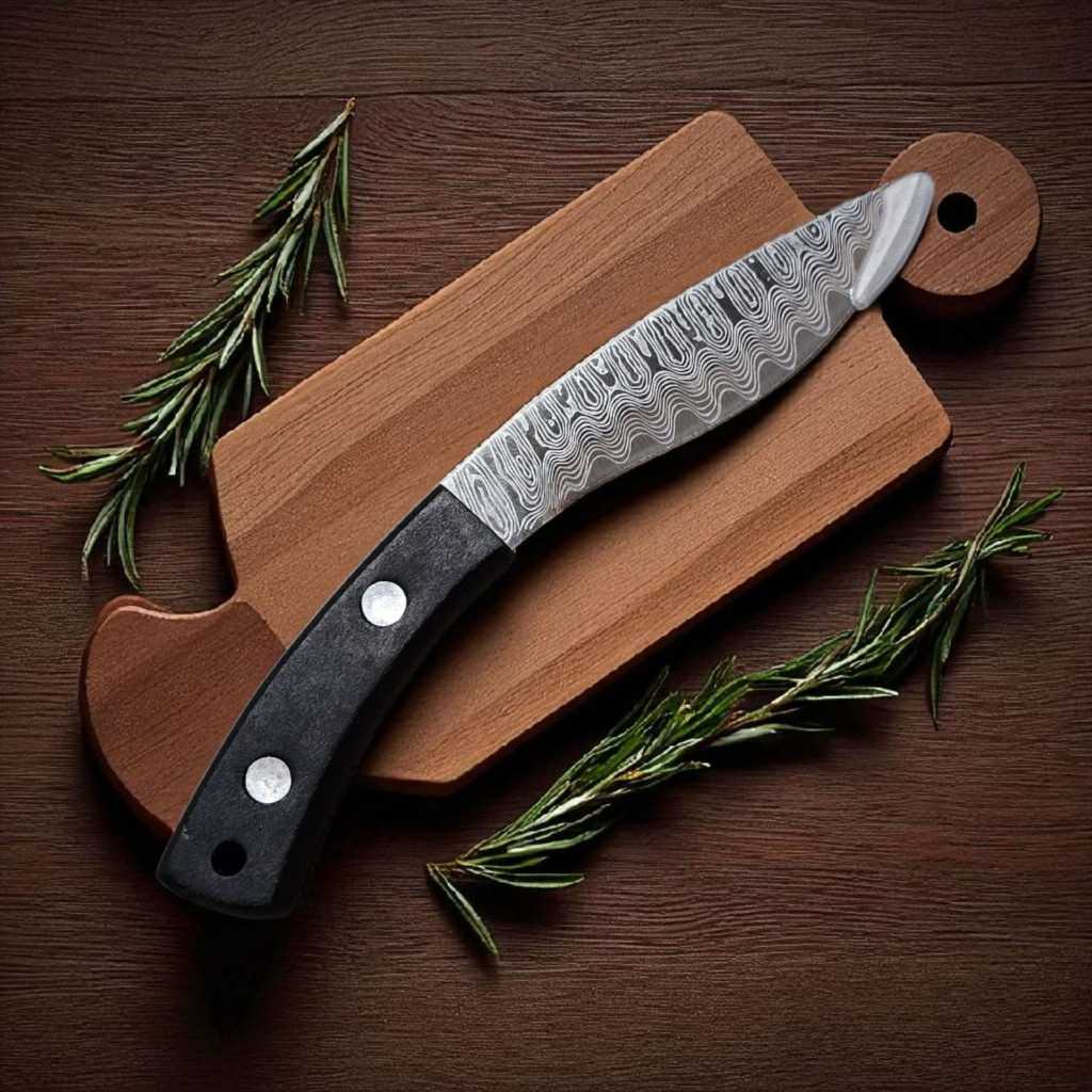 Pisau Sabit Melengkung Batik Baja Carbon Panjang 18cm Mata Pisau 8cm