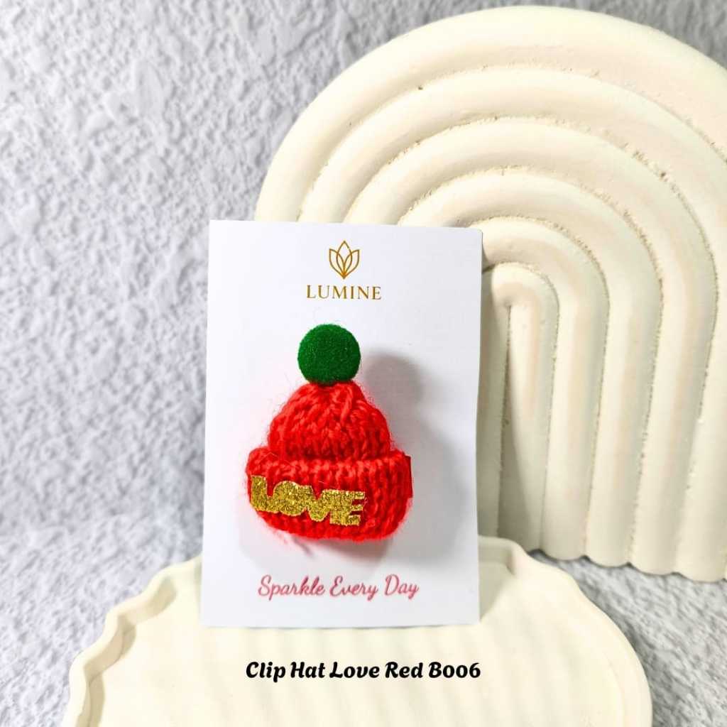 LUMINE Klip Rambut Topi Rajut "LOVE" Merah | Jepit Natal Aesthetic | Jepit Rambut Natal | Jepit Anak