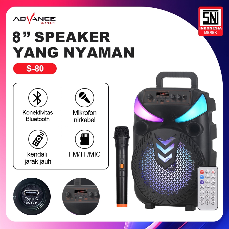 Advance 8" Speaker Portable Bluetooth S80 Extra Power Sound